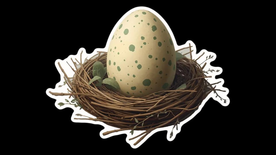 A dinosaur egg in a nest, a paper cut-out