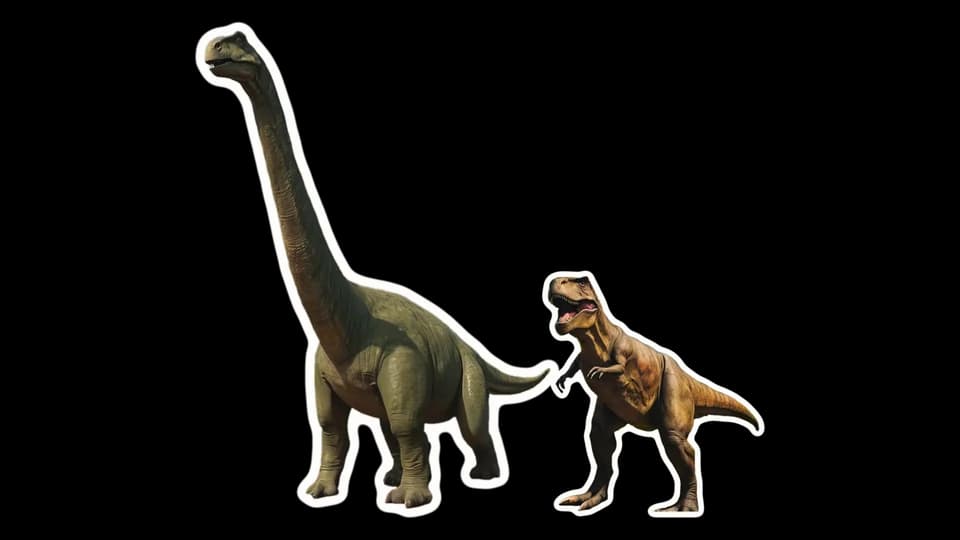 A Brachiosaurus and a T. rex, paper cut-outs