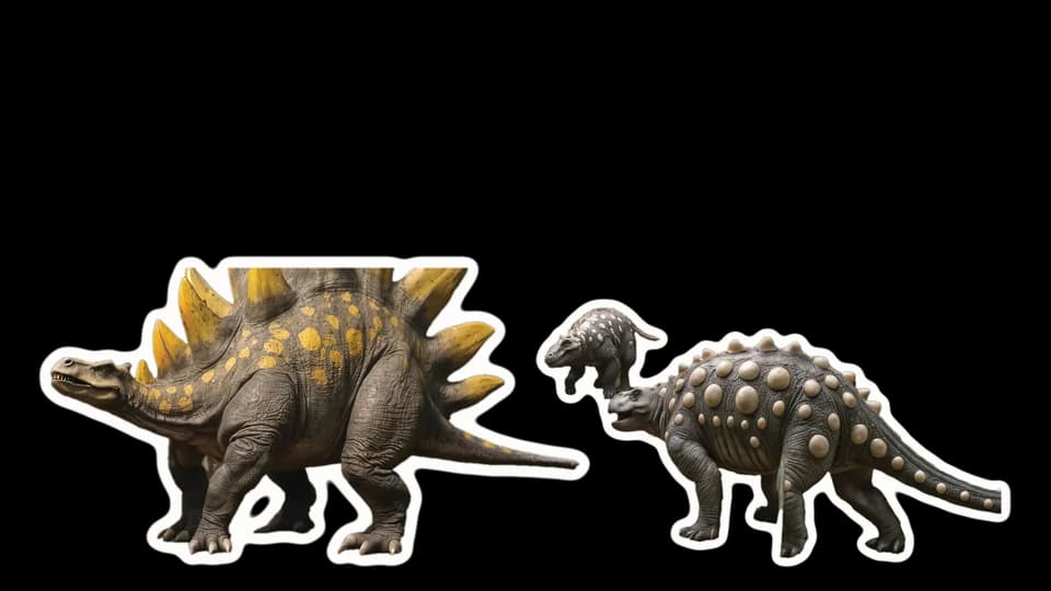 A Stegosaurus and an Ankylosaurus, paper cut-outs