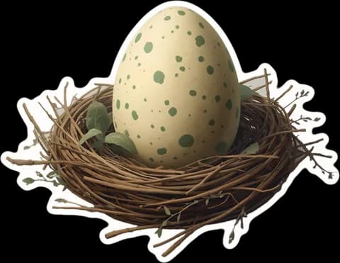 A dinosaur egg in a nest, a paper cut-out
