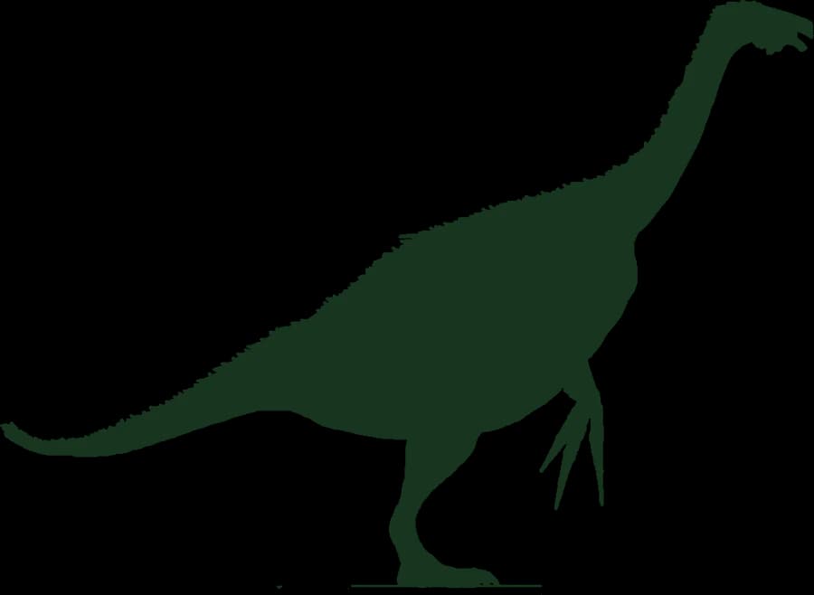 Therizinosaurus, an outline: a big dinosaur on two legs with very long claws on its hands