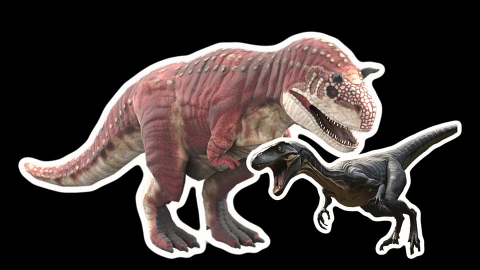 A Carnotaurus and a Velociraptor, paper cut-outs