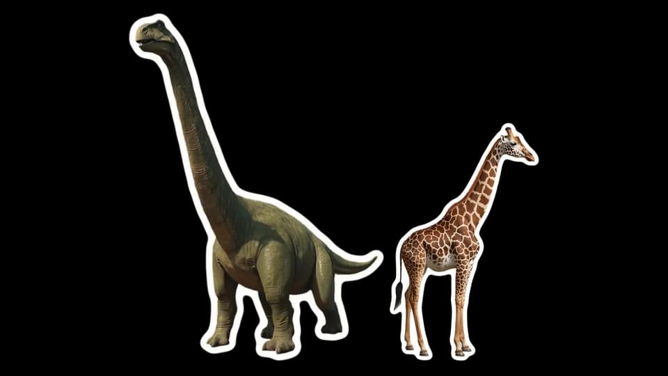 A Brachiosaurus and a giraffe, paper cut-outs