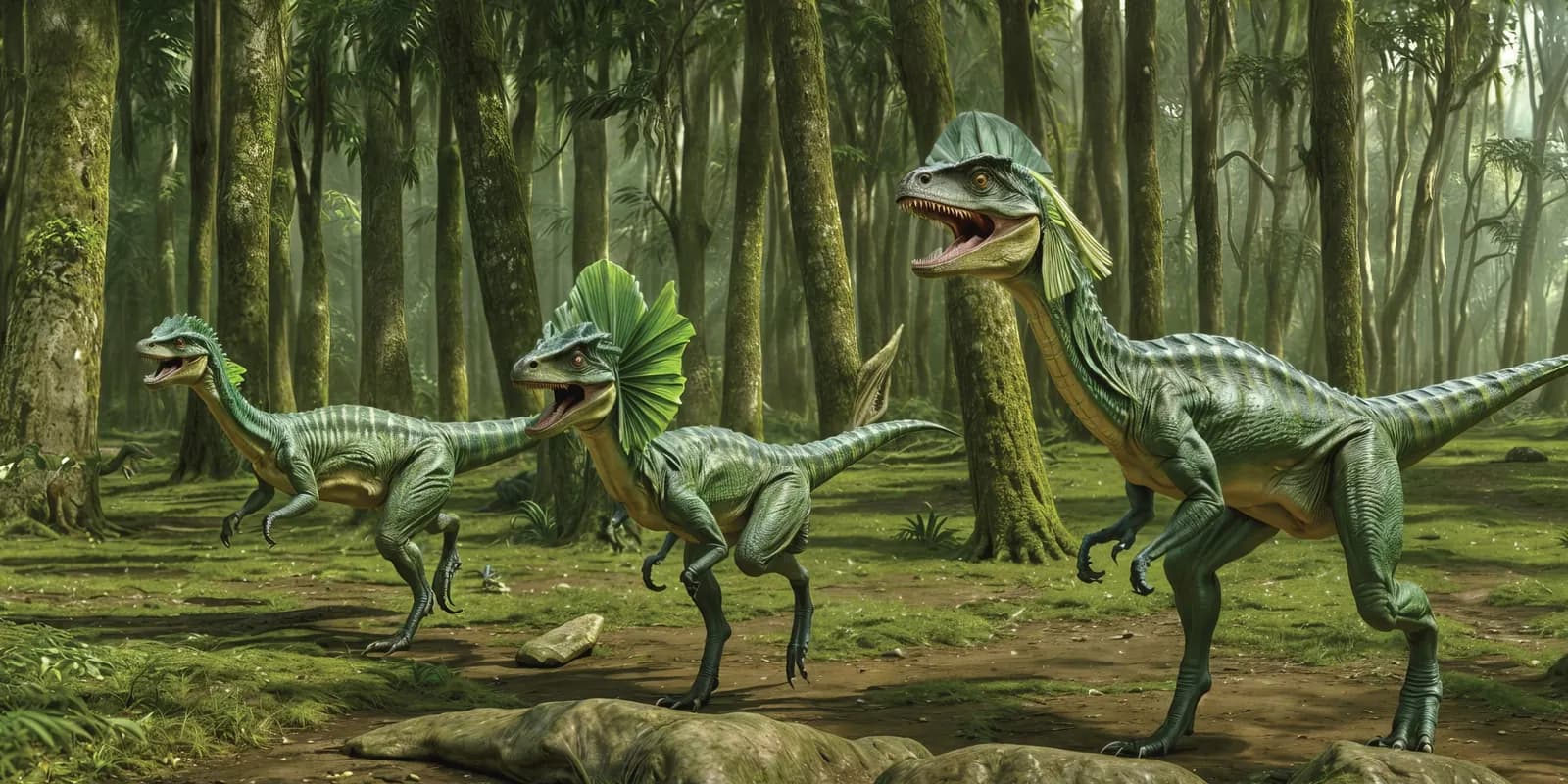 The Dilophosaurus, the painting from pages 32 and 33 of Dinosaurs Are Back