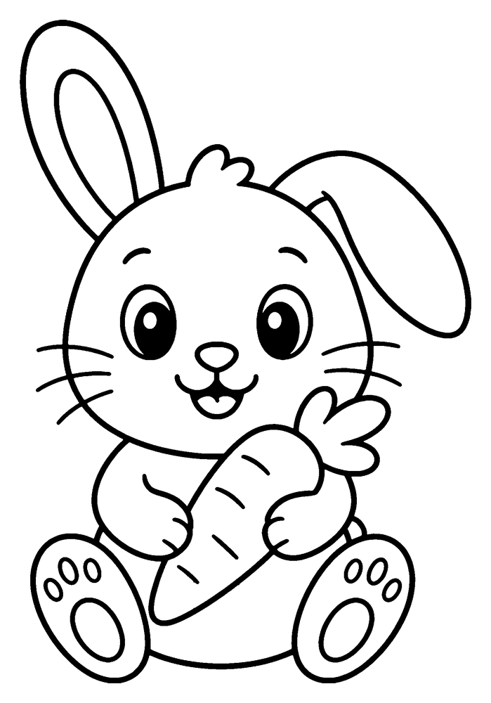 Bunny coloring page: a cute bunny sitting and hugging a carrot.