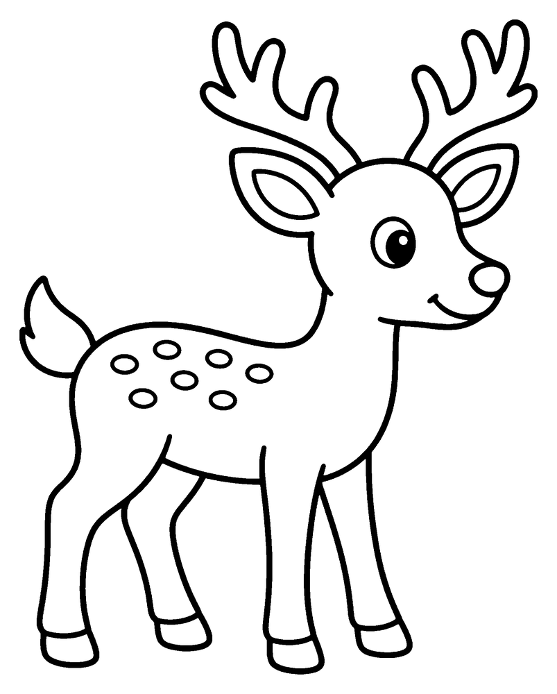 Deer coloring page: a deer with big branching antlers and spots on its back.