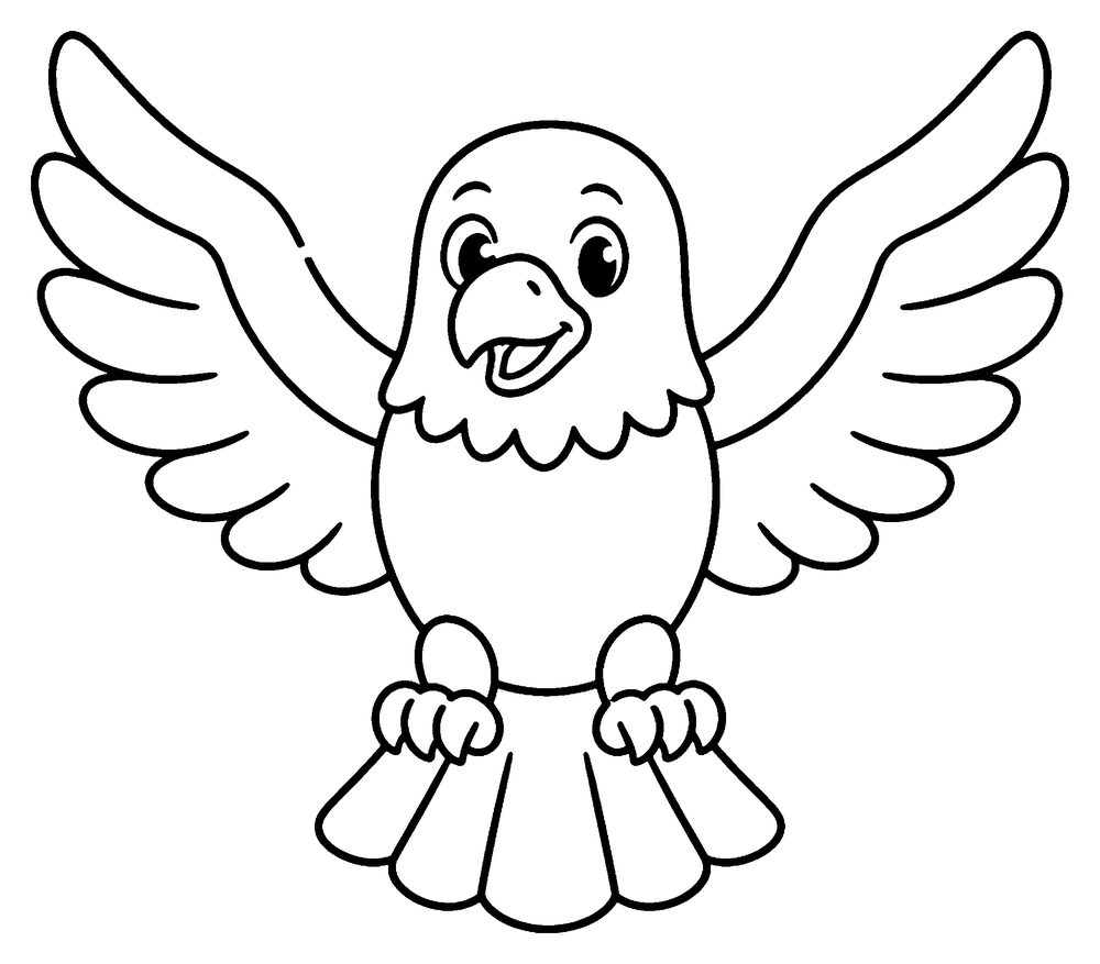 Animal coloring page: an eagle with its wings spread wide.