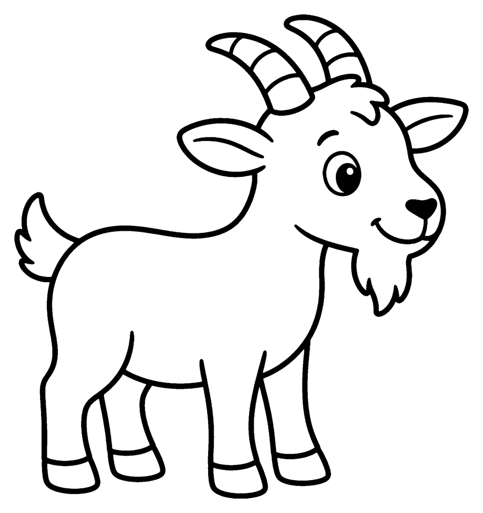 Animal coloring page: a goat with curved horns and a little beard.