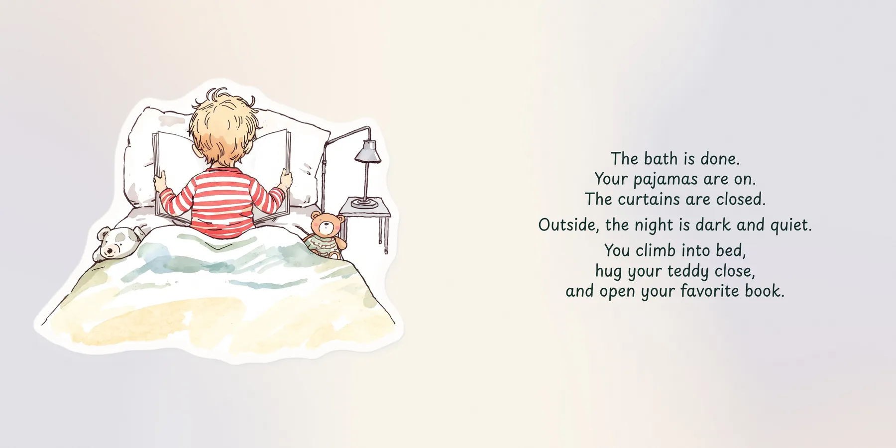 Inside Catch the Letters!: Bedtime. The bath is done, and the book is open.