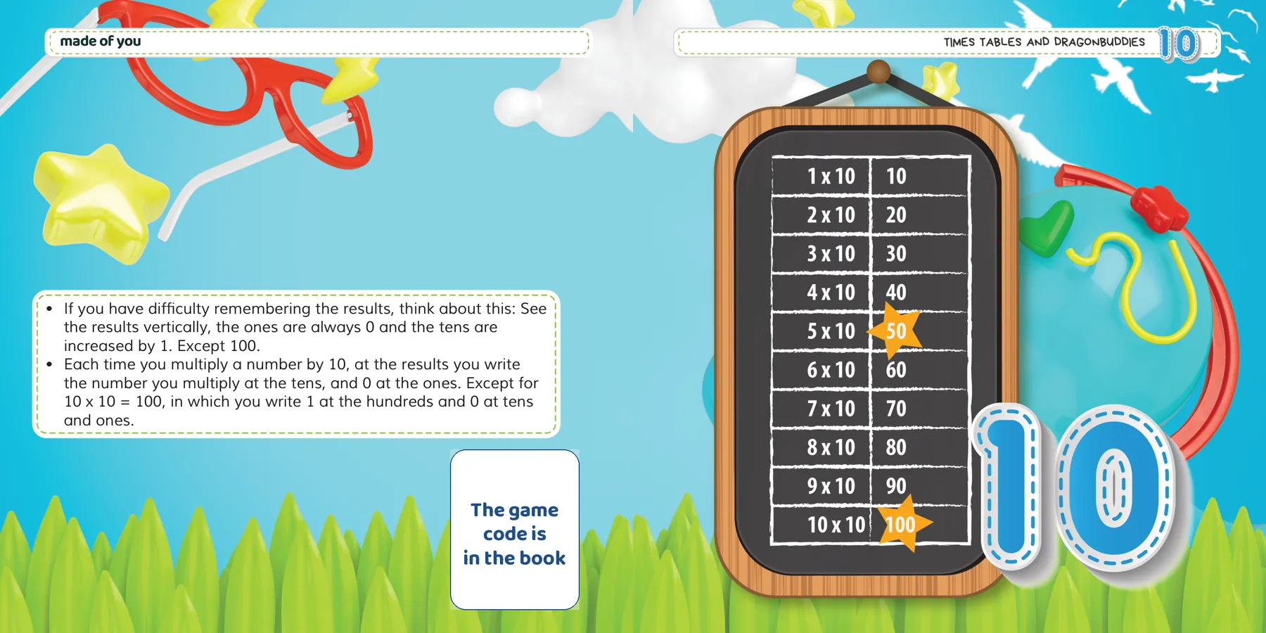 Inside Times Tables and DragonBuddies: The 10 times table, the first one in the book.