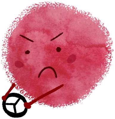 An angry red fluffy ball with a frowning face, the picture of anger in Foo's Big Emotions.