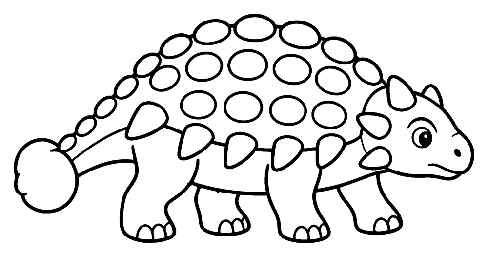 Dinosaur coloring page: an Ankylosaurus walking, with rows of armor plates and a heavy tail club.
