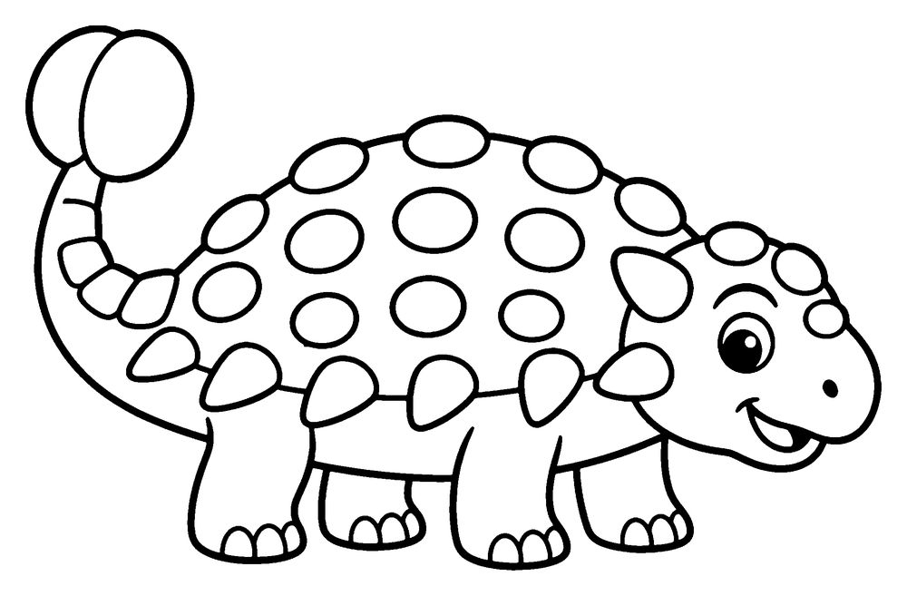 Dinosaur coloring page: an Ankylosaurus covered in round armor bumps, with a club on its tail.