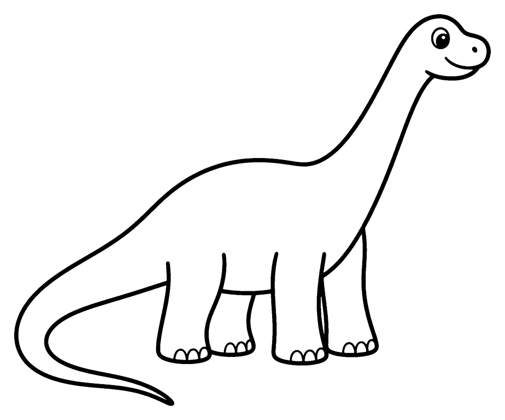 Dinosaur coloring page: a long-necked Apatosaurus with a very long, whip-like tail.