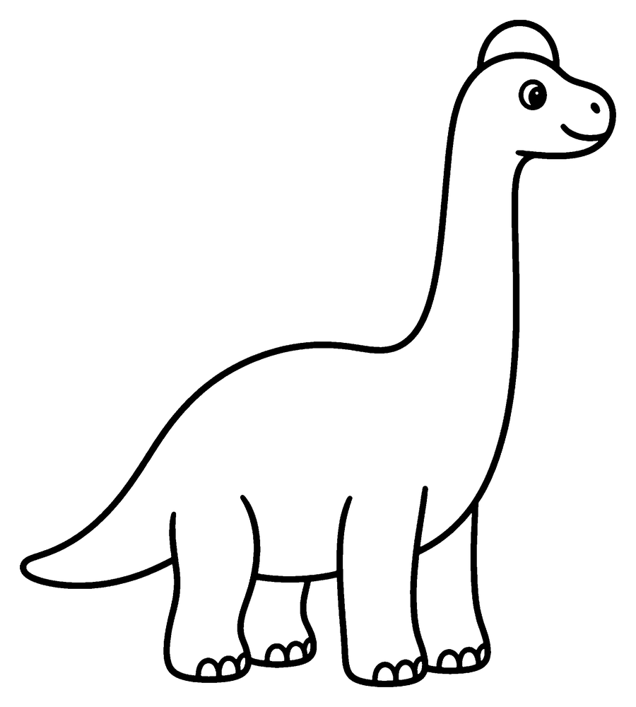 Dinosaur coloring page: a Brachiosaurus with a very long neck held up high and a little crest on its head.