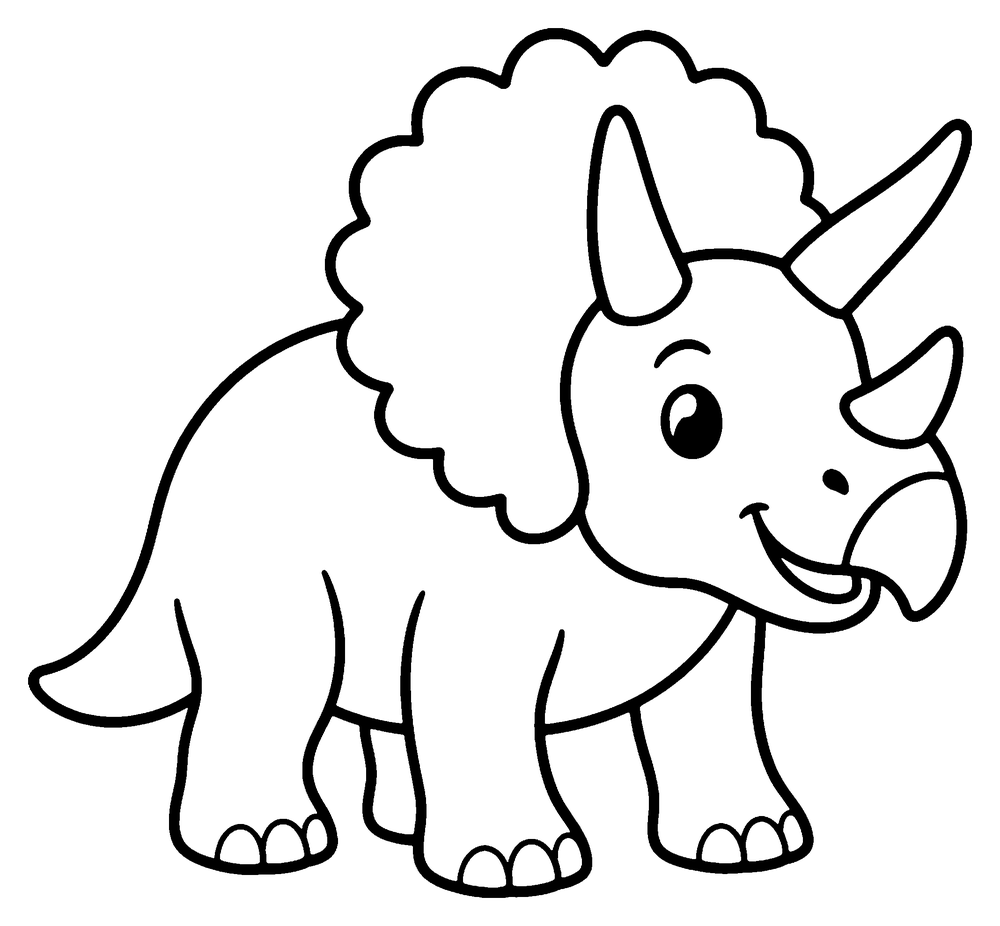 Dinosaur coloring page: a Triceratops seen from the front, with a frill and three horns.