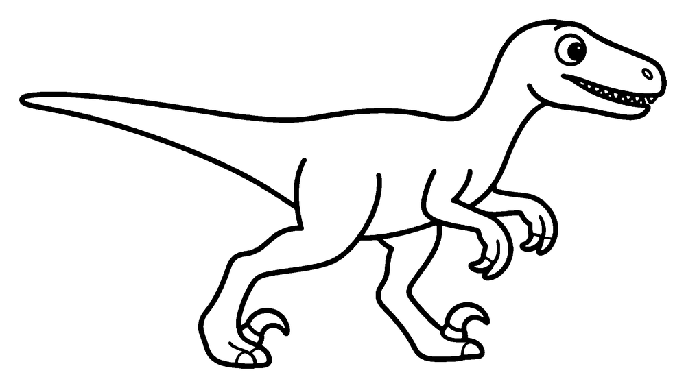 Dinosaur coloring page: a slim Velociraptor running fast, with its long tail held straight out.