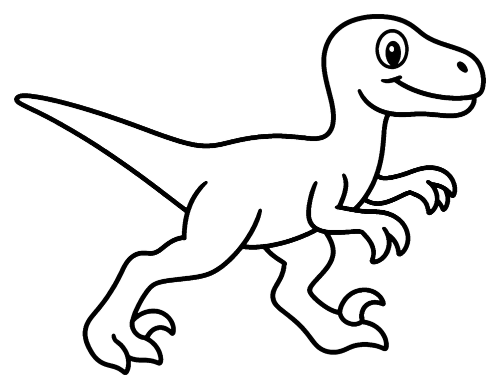 Dinosaur coloring page: a Velociraptor running on two legs, with a big curved claw on each foot.
