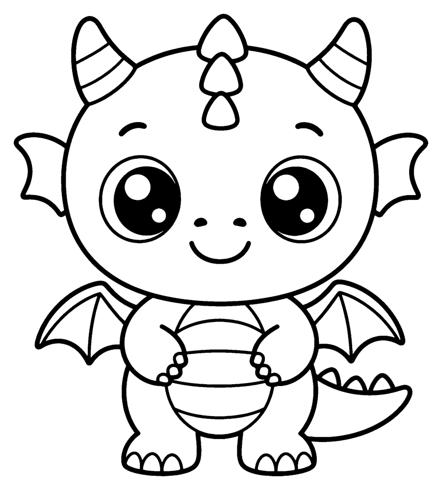 Dragon coloring page: a cute baby dragon with an extra big head and giant sparkly eyes.