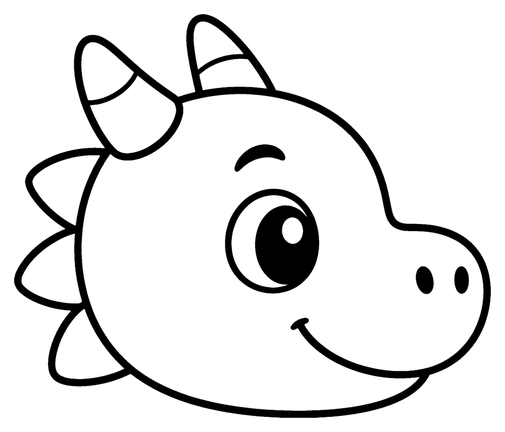 Dragon coloring page: a simple baby dragon head seen from the side, with two small horns and a round snout.