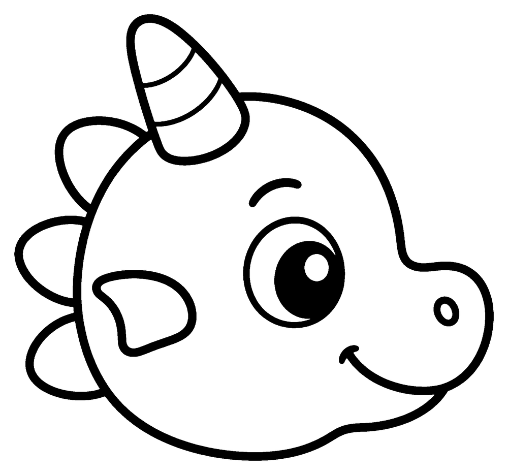 Dragon coloring page: a simple baby dragon head seen from the side, with one horn and a few round spikes.