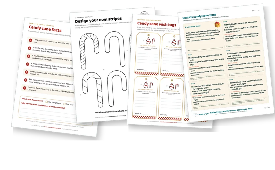 The first pages of the candy cane pack, fanned out