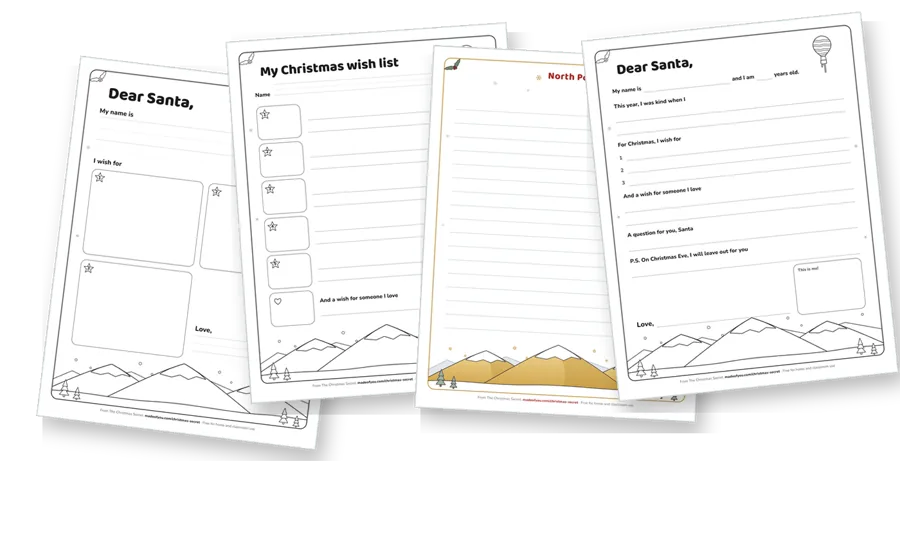 The first pages of the letter to Santa pack, fanned out
