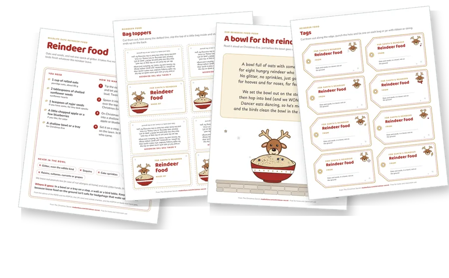 The first pages of the reindeer food pack, fanned out